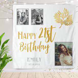 Tenture Joyeux 21e anniversaire Gold Foliage 3 Fond photo