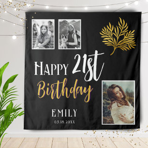 Tenture Joyeux 21e anniversaire Gold Foliage 3 Fond photo