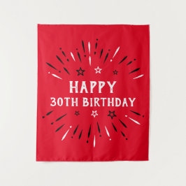 Tenture Joyeux 30e Anniversaire Feu d'Artifice Rouge Noir