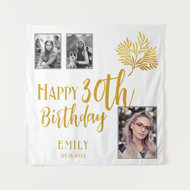 Tenture Joyeux 30e anniversaire Gold Foliage 3 Fond photo (Devant)