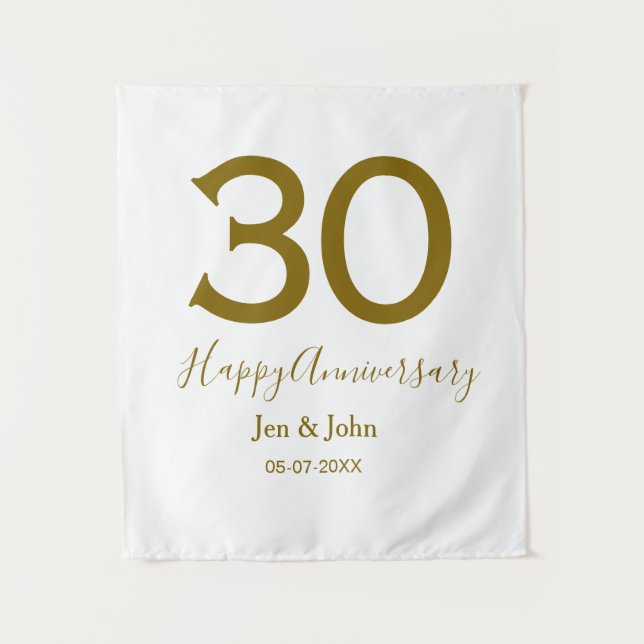 Tenture Joyeux 30e anniversaire nom date lettres dorées (Devant)