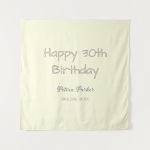 Tenture joyeux 30e anniversaire rose jaune gris pastel nom