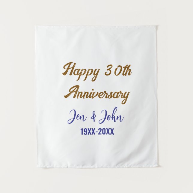 Tenture Joyeux 30ème anniversaire de mariage bleu royal or (Devant)