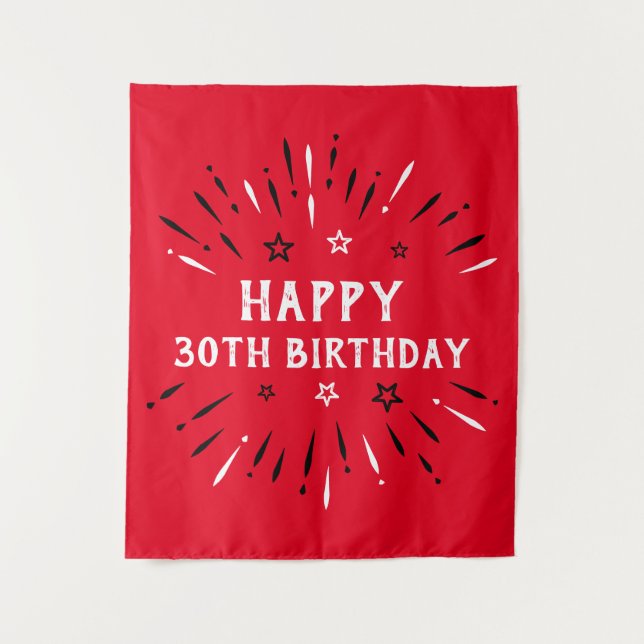Tenture Joyeux 30ème Anniversaire Feux d'Artifice Rouge No (Devant)