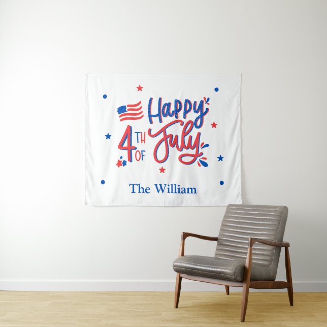 Tenture Joyeux 4 juillet Rouge Blanc et Bleu (En situation (horizontale))