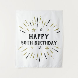 Tenture Joyeux 50e anniversaire feux d'artifice Blanc Blac