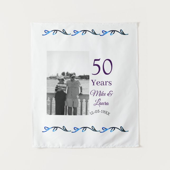 Tenture Joyeux 50e anniversaire nom couple date mariage (Devant)