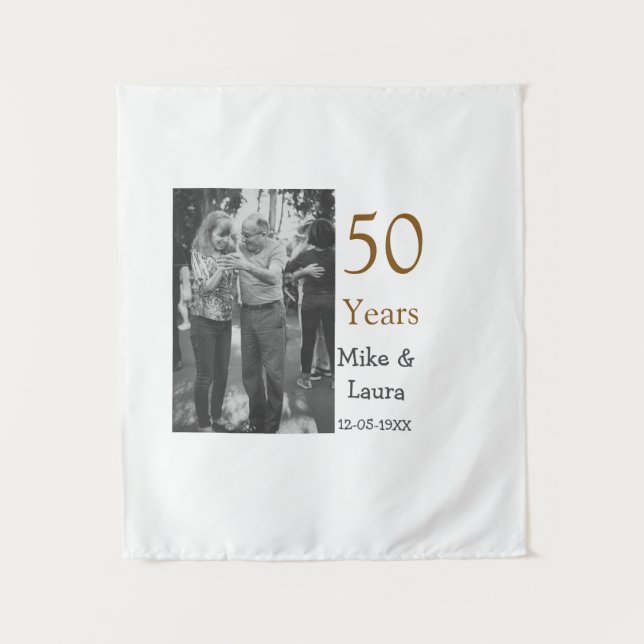Tenture Joyeux 50e anniversaire nom du couple date mariage (Devant)