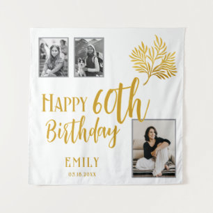 Tenture Joyeux 60e anniversaire Gold Foliage 3 Fond photo