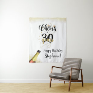 Tenture Joyeux anniversaire À # ANS Fond noir or doré
