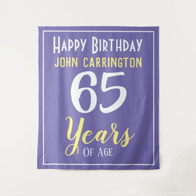Tenture Joyeux anniversaire avec nom et âge 65 ans Tapisse (Devant)