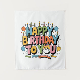 Tenture Joyeux Anniversaire Chat Mignon
