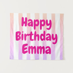 Tenture Joyeux Anniversaire Personnalisé Rayé Nom Personna