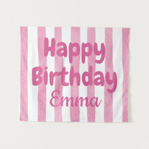Tenture Joyeux Anniversaire Personnalisé Rayé Nom Personna