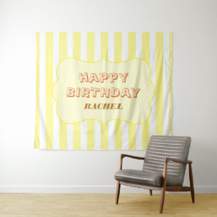 Tenture Joyeux Anniversaire Personnalisé Rayure Jaune