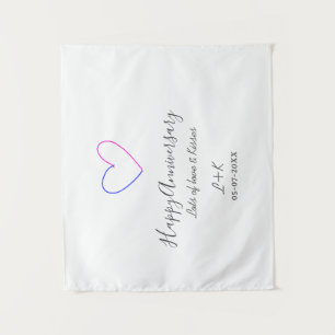 Tenture Joyeux anniversaire rose cœur bleu nom date simple