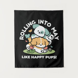 Tenture Joyeux Chiots Arrivés En Mai - Kawaii Dog Art