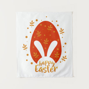 Tenture Joyeux feuilles et oeuf de Pâques, mignon lapin de