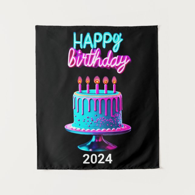 Tenture Joyeux gâteau d'anniversaire 2024 Anniversaire Par (Devant)