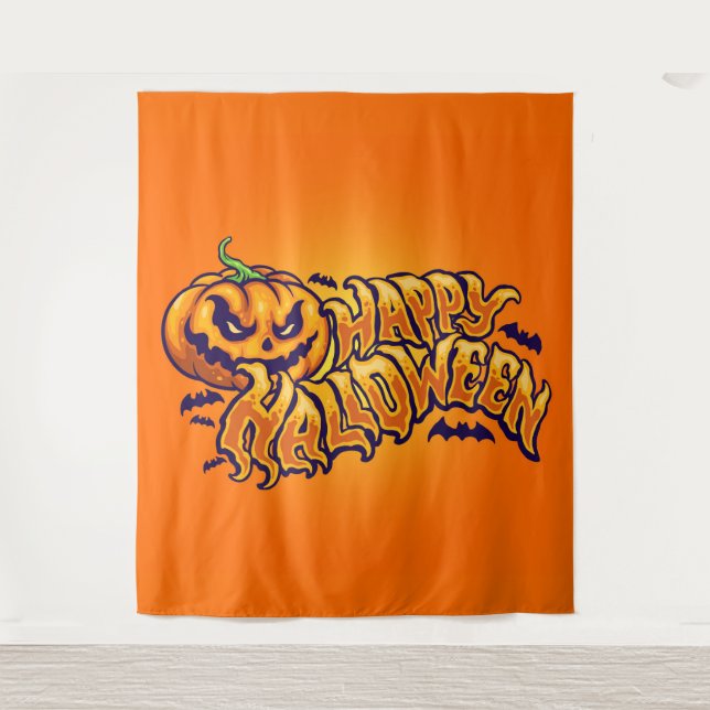 Tenture Joyeux Halloween avec un décor de citrouilles de J (Devant)