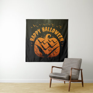 TENTURE JOYEUX HALLOWEEN CHAUVES-SOURIS ET CITROUILLE