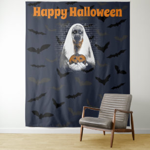 Tenture Joyeux Halloween Fantôme Effrayant et Citrouille