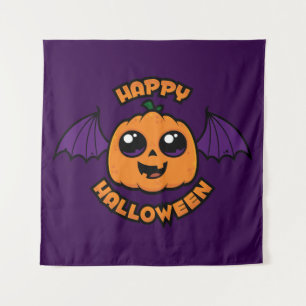 Tenture Joyeux Halloween Kawaii Citrouille Éffrayante Cute