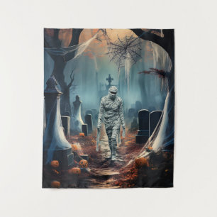 Tenture Joyeux Halloween Momie Dans un Cimetière