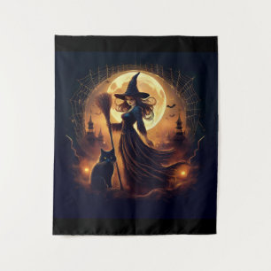 Tenture Joyeux Halloween Sorcière à Minuit