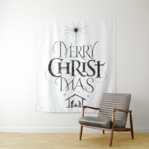 Tenture Joyeux Noël Christian Jésus Christ Noir Chalk