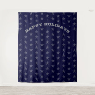 Tenture JOYEUX NOËL Étoiles Argentées Fond BLEU