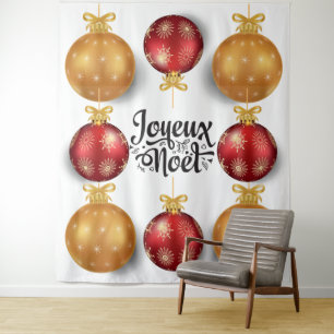 Tenture Joyeux Noel ornement de Noël rouge or français