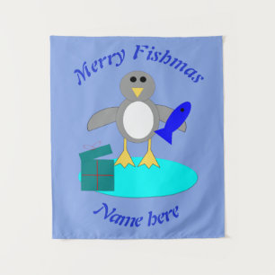 Tenture Joyeux Noël Pêche pingouin Personnalisé