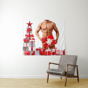 Tenture Joyeux Noël SlipperyJoe cadeau blanc rouge argent