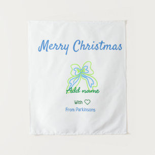 Tenture Joyeux noël vert bleu arc ajouter nom de famille t