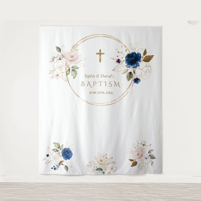 Tenture Jumeaux Chic Fleur de Cerisier Baptême Accessoire  (Devant)