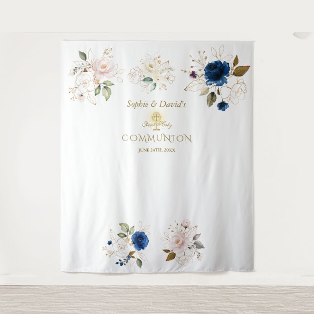 Tenture Jumelles Fleurs de teint rose Communion Photo Acce (Devant)