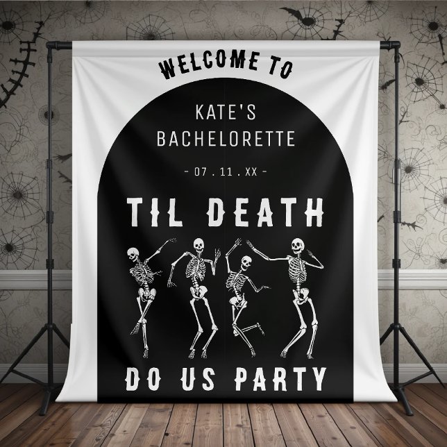 Tenture Jusqu'à ce que la mort nous sépare, soirée de céli (til death do us party dancing skeleton bachelorette party backdrop)
