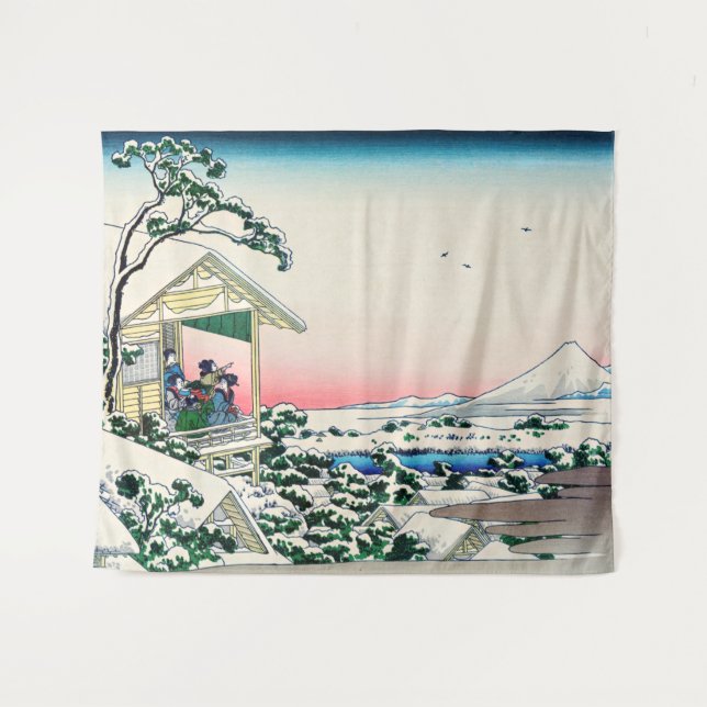 Tenture Katsushika Hokusai - Maison de thé à Koishikawa (Devant (Horizontal))