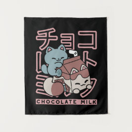 Tenture Kawaii Cat with Chocolate Milk – Japanese Pop Art