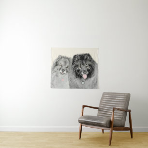 Tenture Keeshond Maman et Son Peinture - Art Chien origina