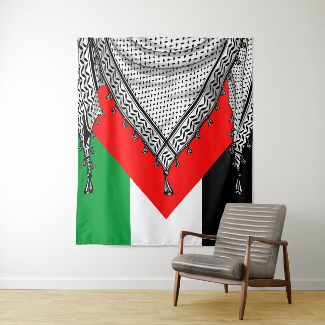 Tenture Keffiyeh Écharpe palestinienne tissu traditionnel (En situation)