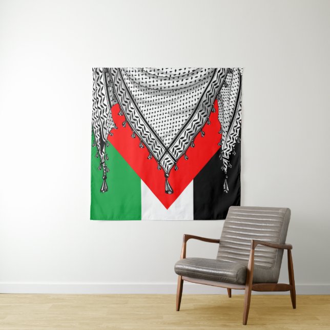 Tenture Keffiyeh Écharpe palestinienne tissu traditionnel (En situation)