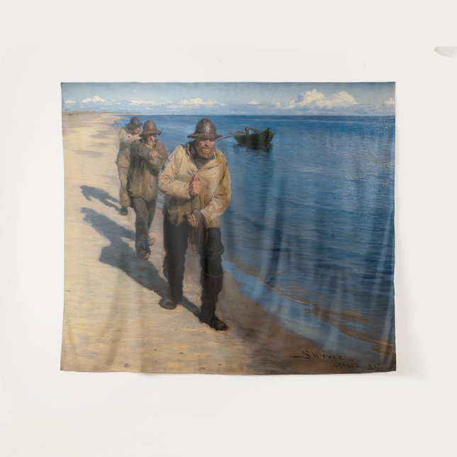 Tenture Kroyer - Trois pêcheurs tirant un bateau (Devant (Horizontal))