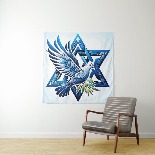 Tenture La colombe bleue et l'étoile de David Peace (En situation)