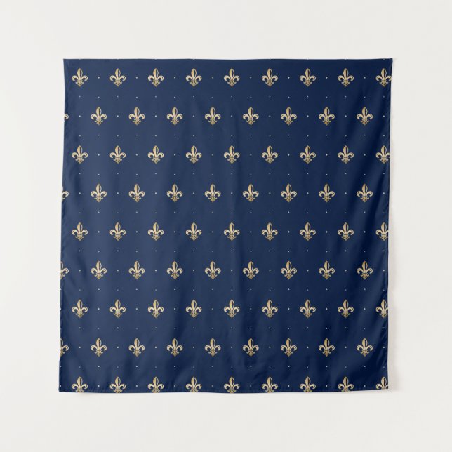 Tenture La luxueuse Gold Fleur de Lis Navy (Devant)