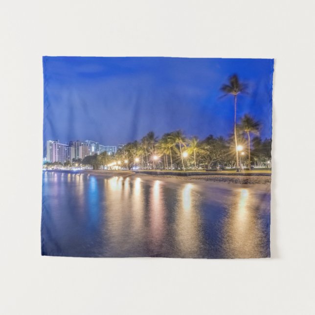 Tenture La ville de Waikiki à l'aube (Devant (Horizontal))