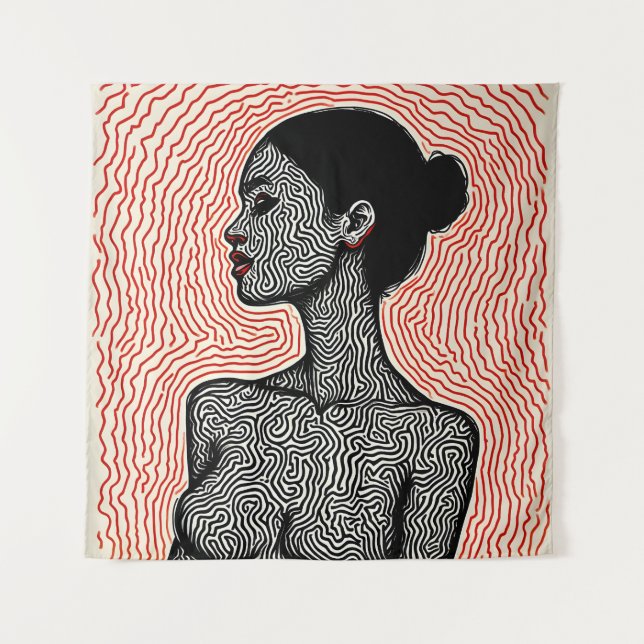 Tenture Labyrinth of Her Awakening – A Minimalist Portrait (Devant)
