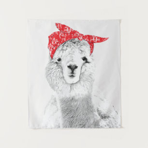 Tenture L'adorable lama portant une banane rouge