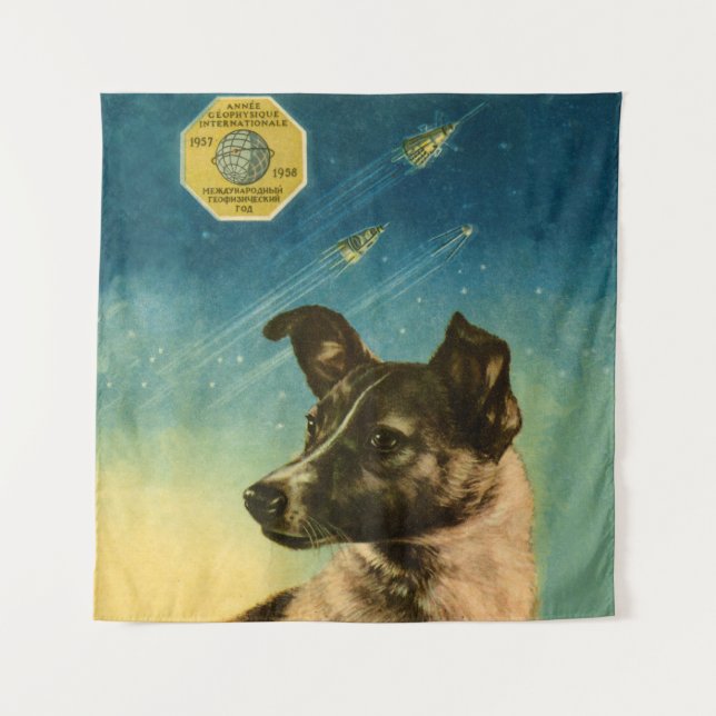 Tenture Laika — Affiche spatiale vintage soviétique (Devant)